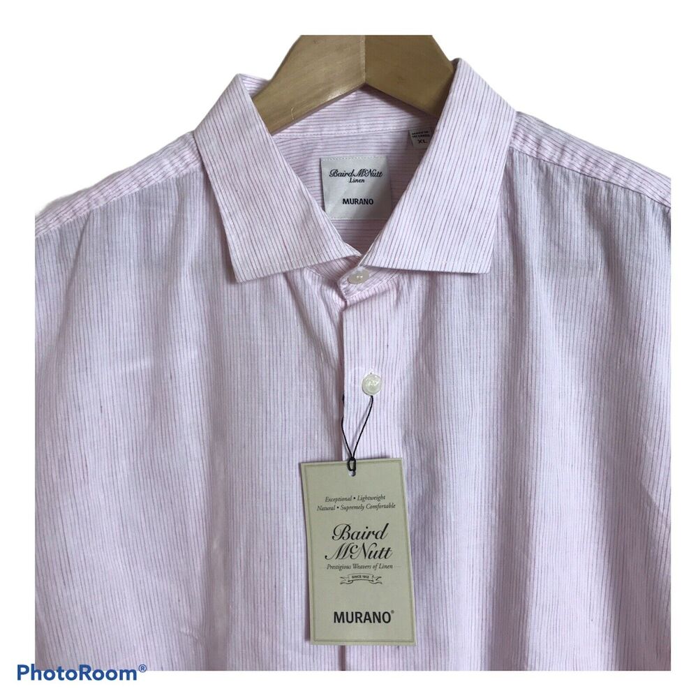 Murano Baird McNutt Shirt Mens XL Linen Cotton Spread Collar Pink Stripe $79